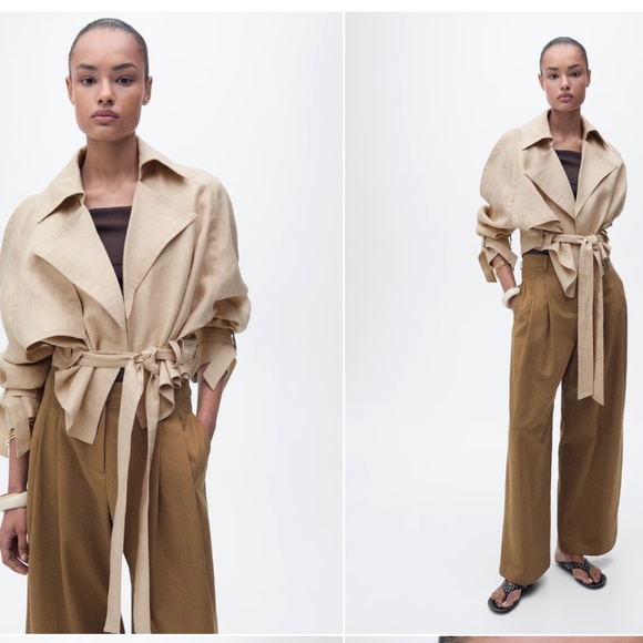 MNG Linen Jacket With Belt Medium - Picture 1 of 9